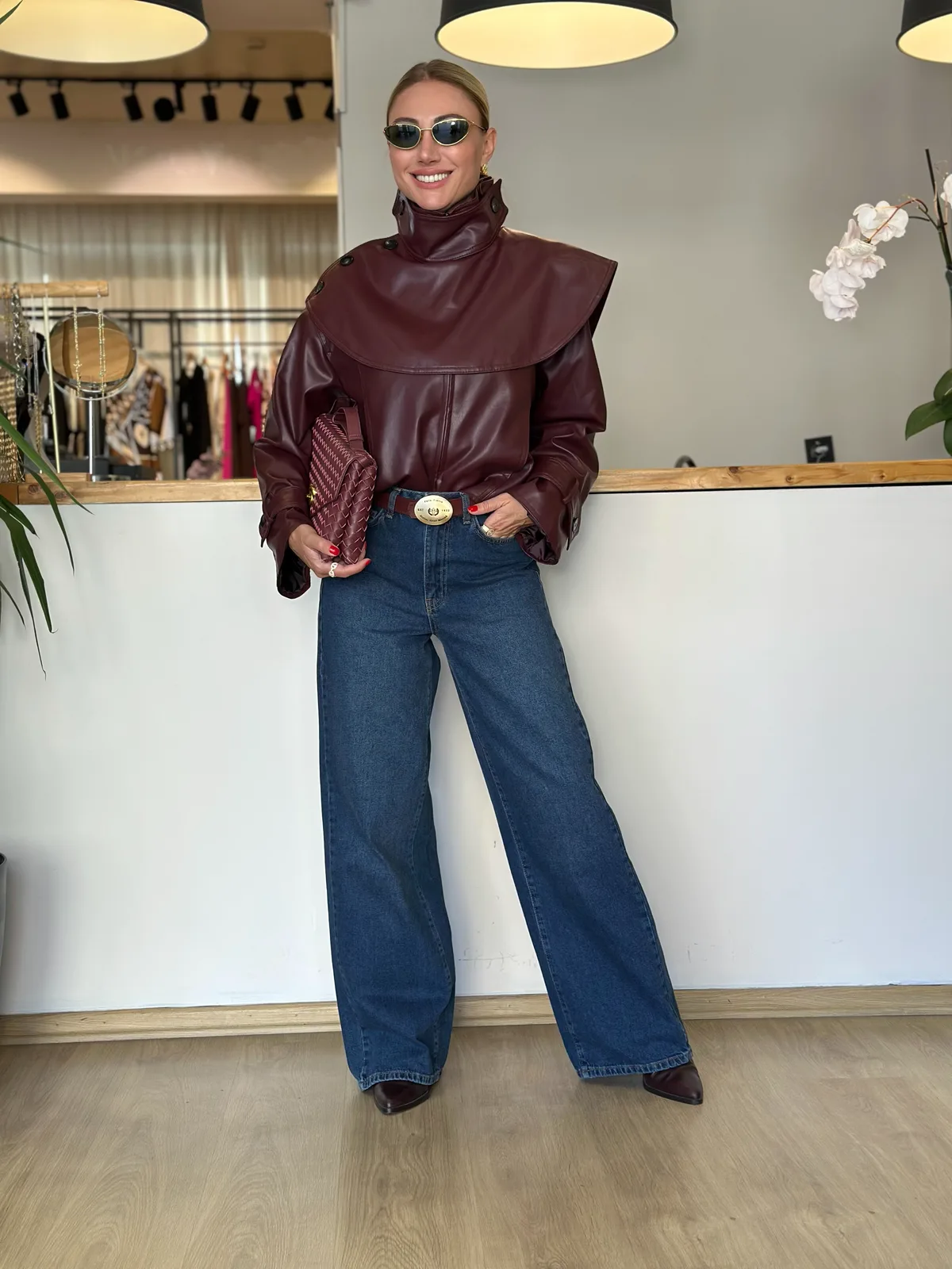 Bordo Deri Şal Detaylı Ceket Askı00359 - ₺3.519,99 | ASKI BOUTIQUE Balat Bordo Deri Şal Detaylı Ceket Askı00359 Ceket - Detay Görseli 3 | ASKI BOUTIQUE Balat
