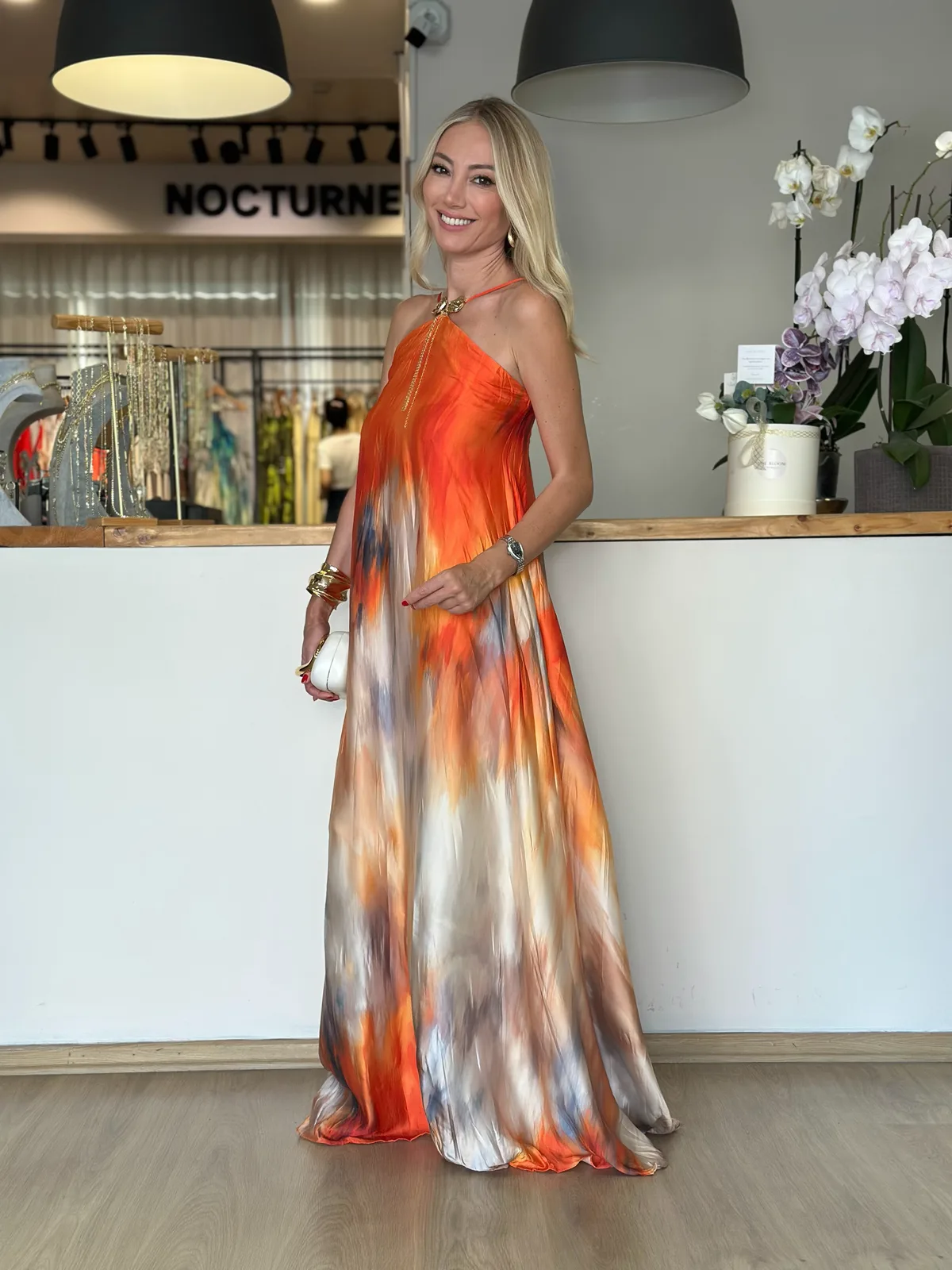 Kolye Detaylı Orange Tasarım Elbise Askı00210 - ₺4.749,99 | ASKI BOUTIQUE Balat Kolye Detaylı Orange Tasarım Elbise Askı00210 Elbise - Detay Görseli 3 | ASKI BOUTIQUE Balat