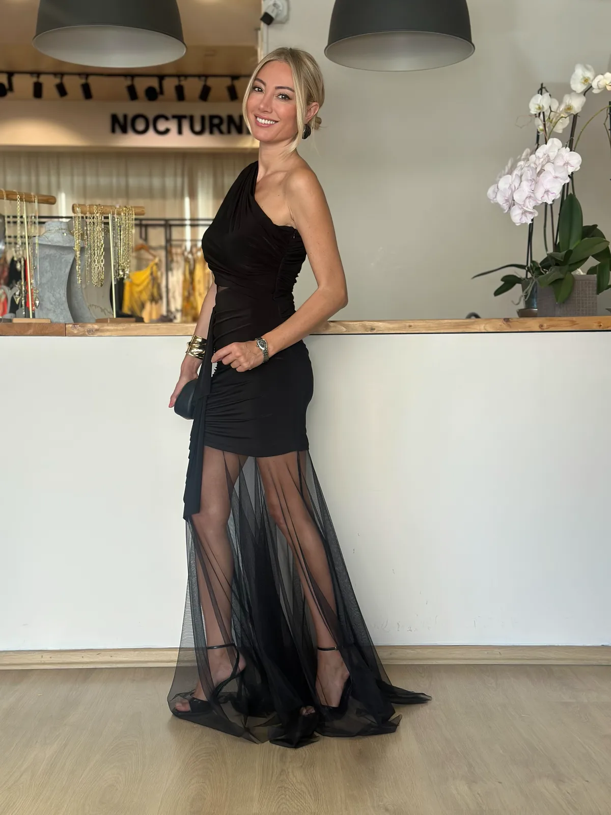 Tek Omuz Siyah Tül Detaylı Tasarım Elbise Askı00243 - ₺5.349,99 | ASKI BOUTIQUE Balat Tek Omuz Siyah Tül Detaylı Tasarım Elbise Askı00243 Elbise - Detay Görseli 3 | ASKI BOUTIQUE Balat